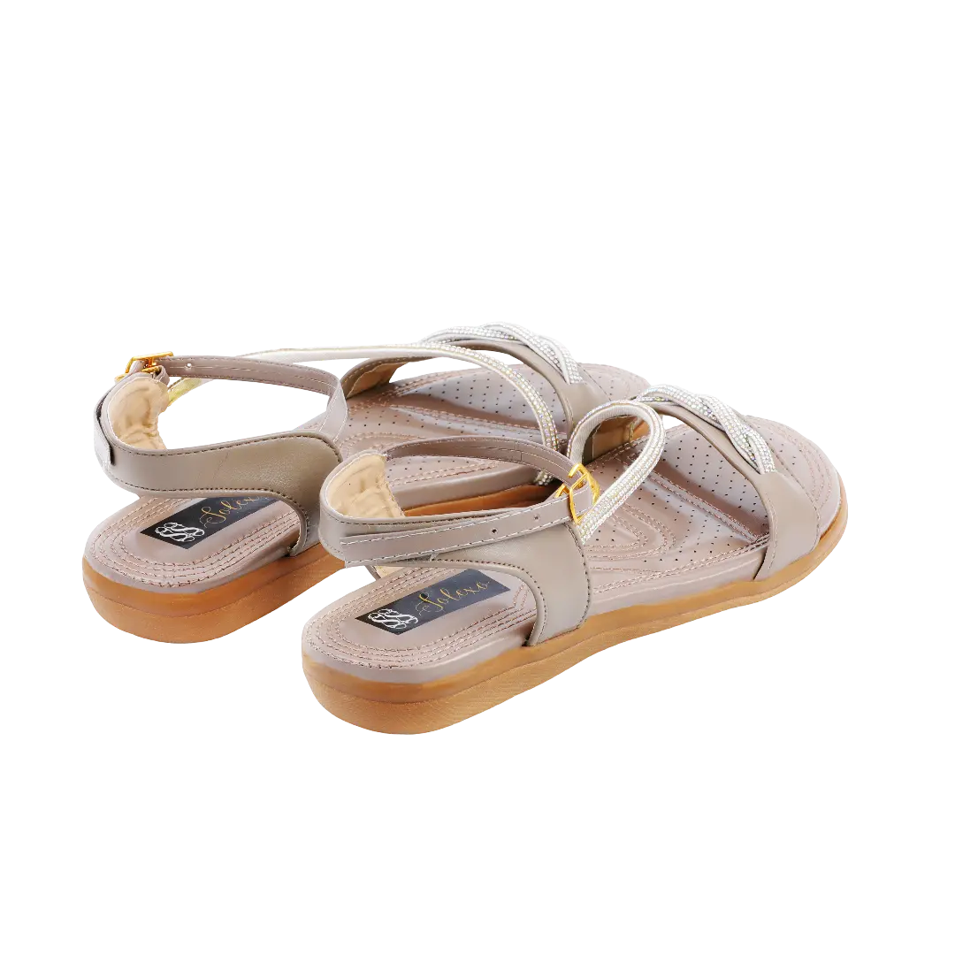 Taupe Metallic Crystal Bow Flatform Sandals