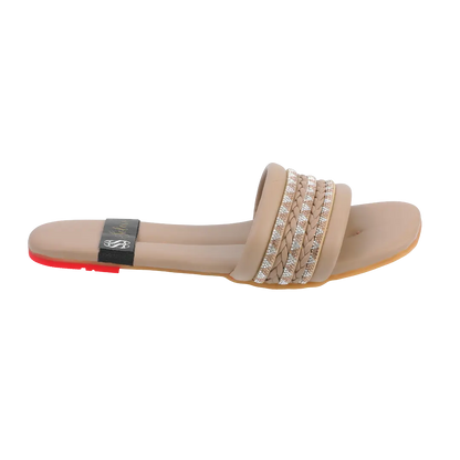 Beige Braided Crystal Embellished Slides
