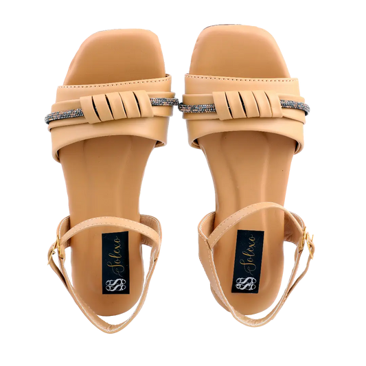 Beige Woven Crystal Strap Flat Sandals