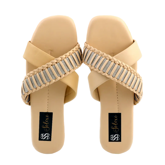 Beige Woven Glitter Thread Slides