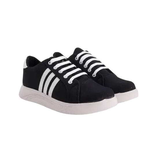 Black Canvas Sneakers with White Triple Stripes