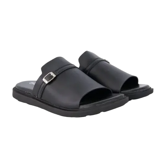 Black Faux Leather Buckle Strap Slides