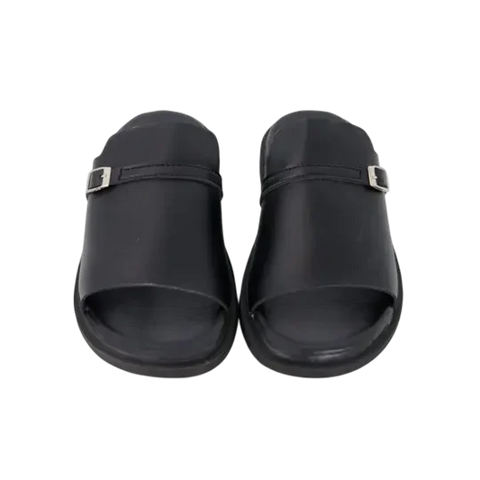 Black Faux Leather Buckle Strap Slides