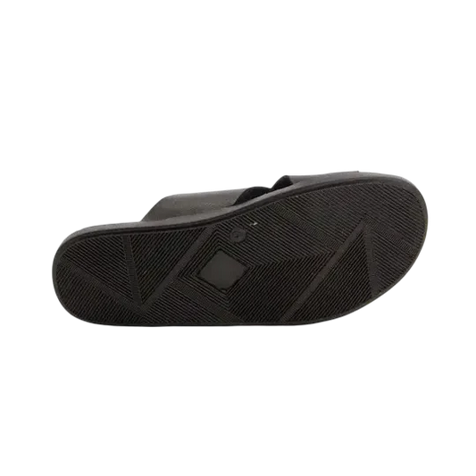 Black Faux Leather Criss-Cross Strap Slides