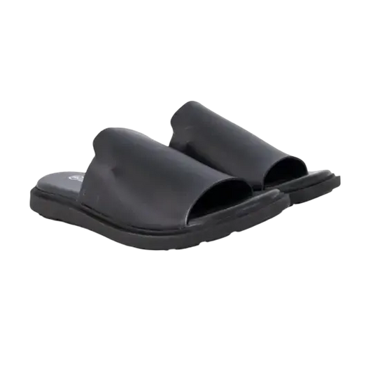 Black Plain Faux Leather Slides