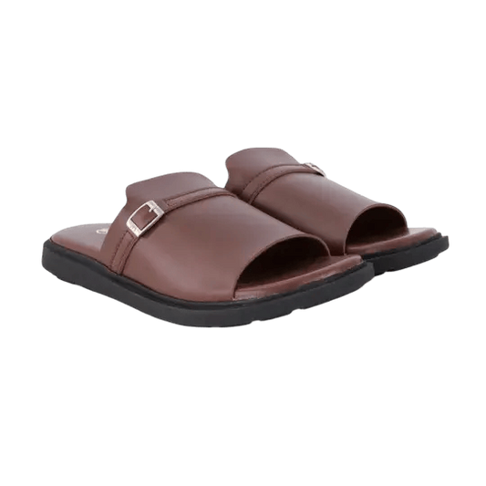 Brown Faux Leather Buckle Strap Slides