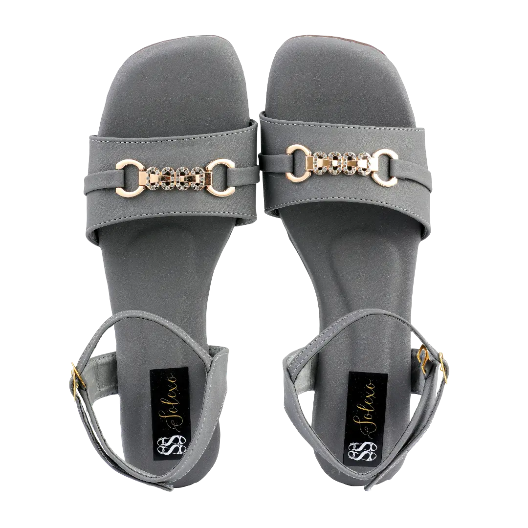 Charcoal Crystal Chain Strap Sandals
