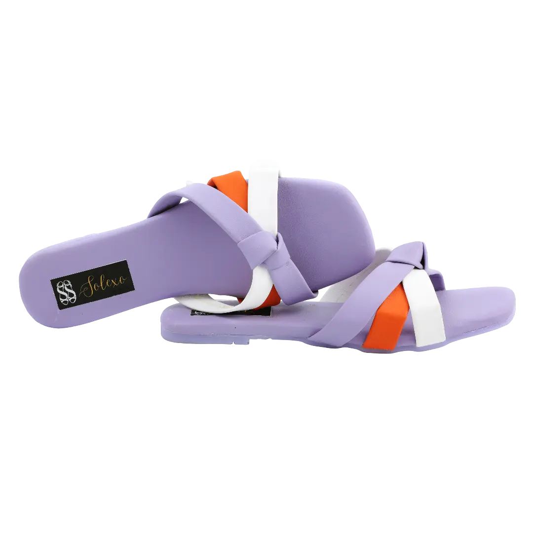 Lavender Color Block Knot Flat Slides