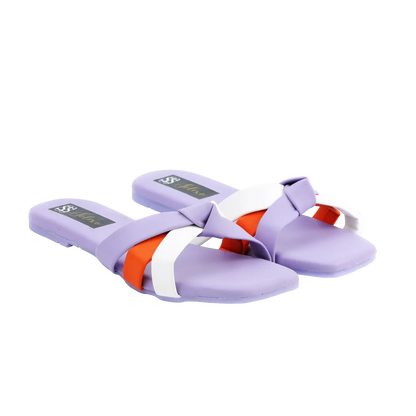 Lavender Color Block Knot Flat Slides
