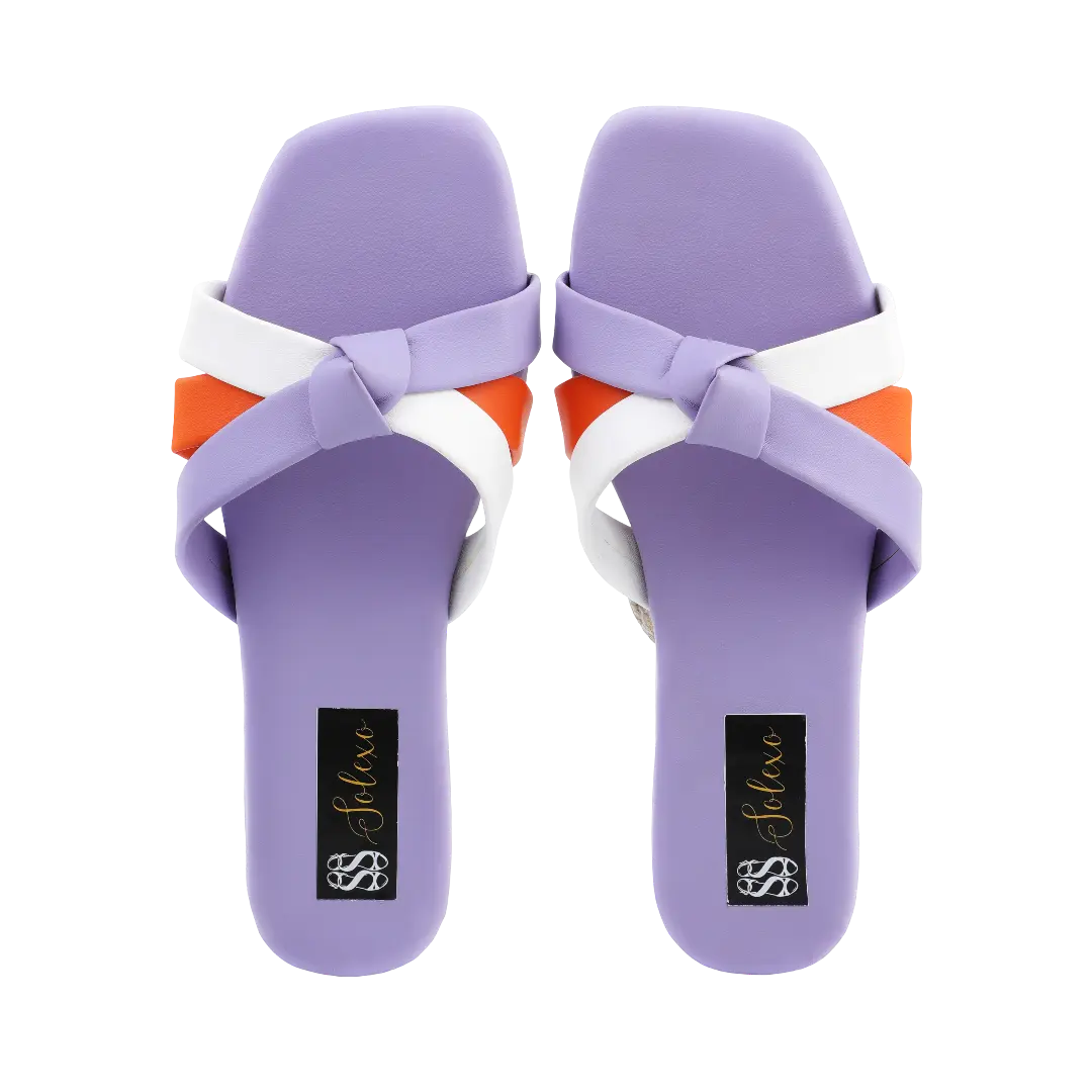 Lavender Color Block Knot Flat Slides