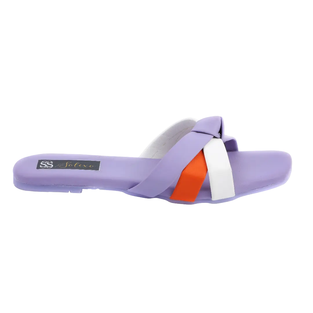 Lavender Color Block Knot Flat Slides
