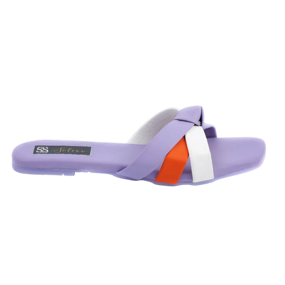 Lavender Color Block Knot Flat Slides