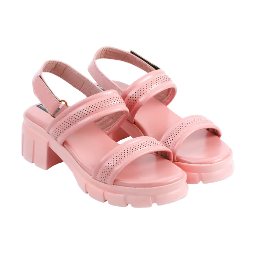 Pink Perforated Double Strap Platform Sandals
