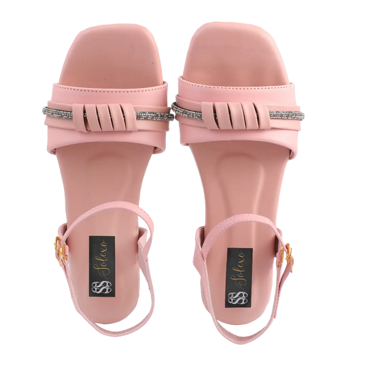 Pink Woven Crystal Strap Flat Sandals