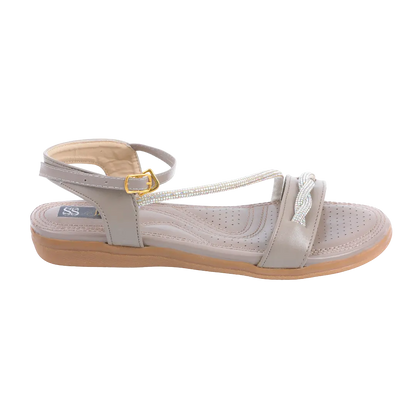 Taupe Metallic Crystal Bow Flatform Sandals