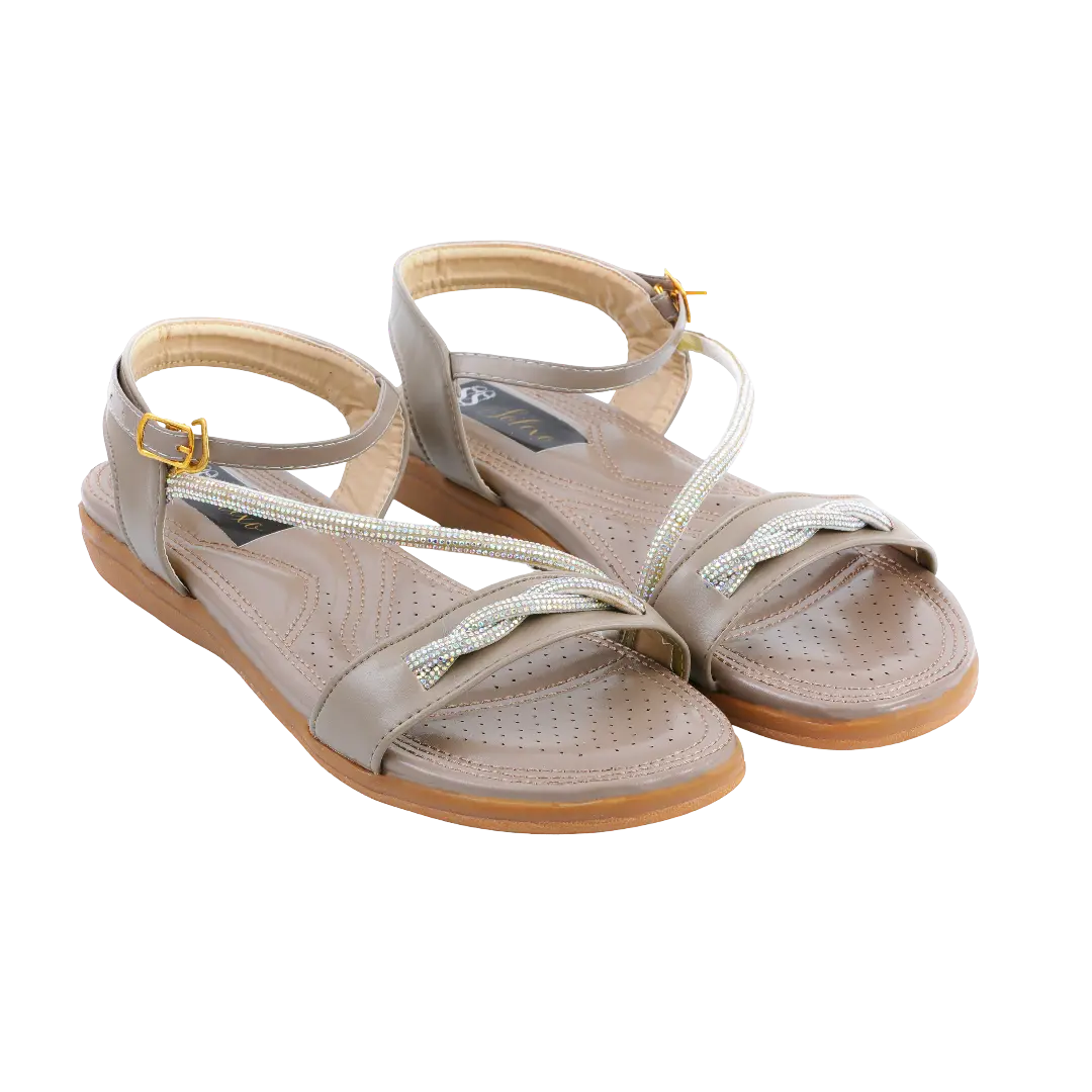 Taupe Metallic Crystal Bow Flatform Sandals