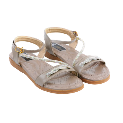 Taupe Metallic Crystal Bow Flatform Sandals