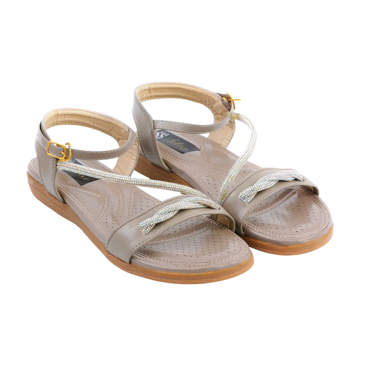 Taupe Metallic Crystal Bow Flatform Sandals
